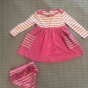 2T Hanna Andersson Pink Striped Long Sleeve Play Dress with Matching Bloomers